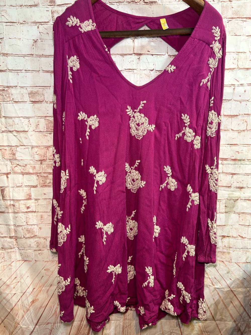 Free People Emma Swing Mini Dress Austin Floral Embroidered Boho Tunic Large - Picture 3 of 5